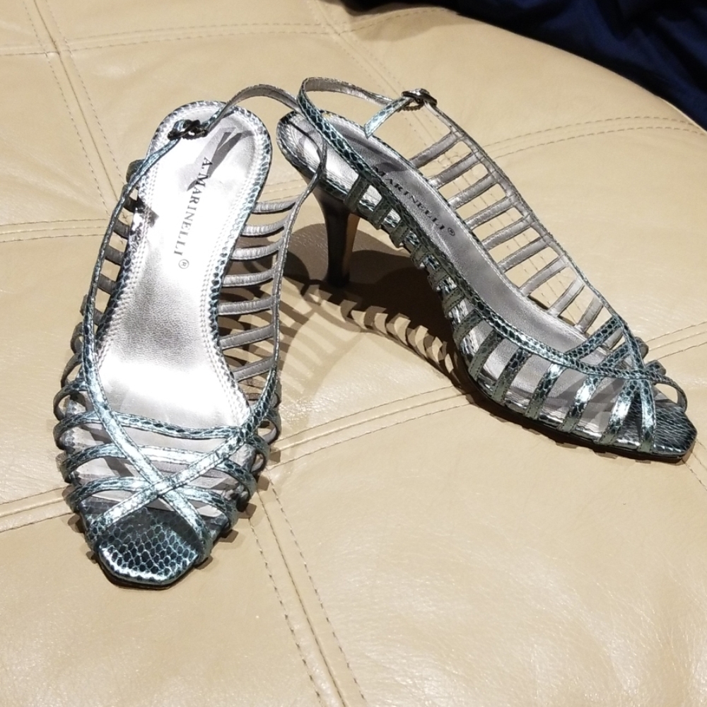 A. Marinelli metallic bluegreen slingback sandal